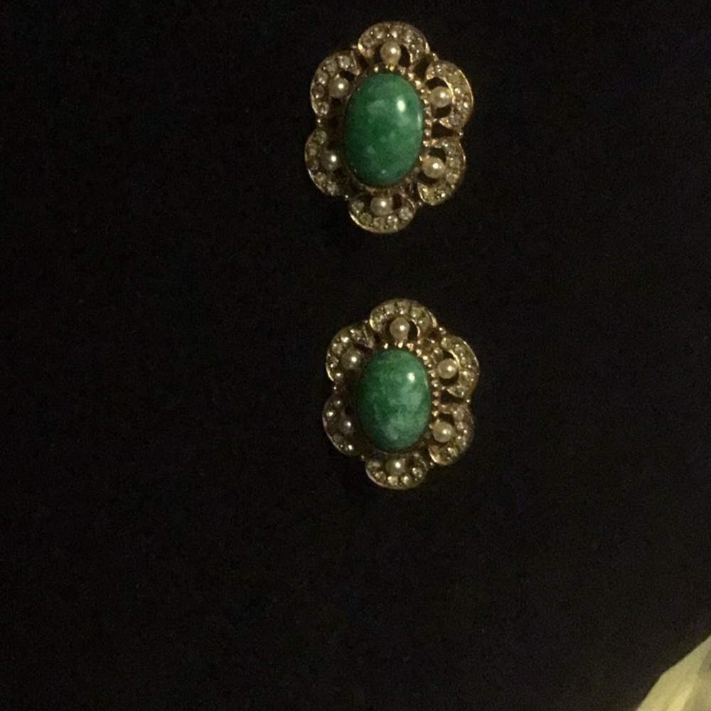 VINTAGE CABOCHON SIGNED EARRINGS